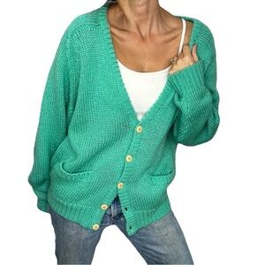 Vintage jade green oversized knit cardigan sweater